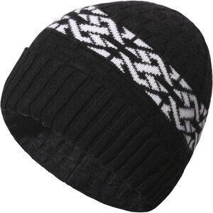 Men and Women Black Warm Cap Thick Knitted Soft  Fleece Lined